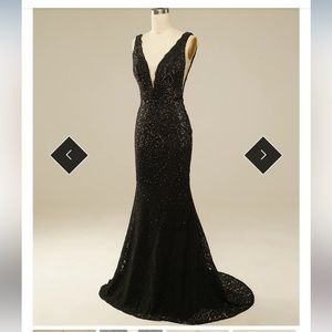Mermaid style prom dress. Black lace with rhinestones.